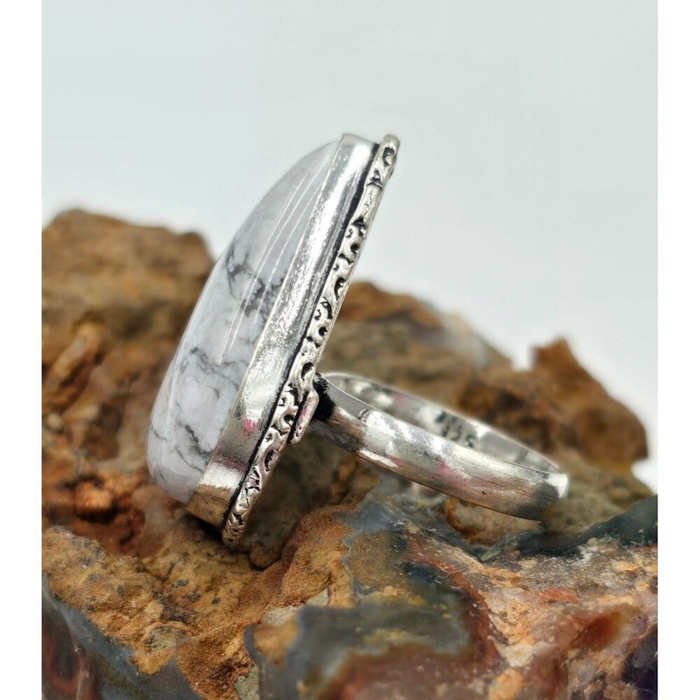 925 Sterling Silver Plt Dendritic Agate Ring Size 6 Bezel Setting Fine J… - Picture 5 of 6